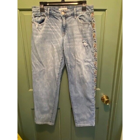 Knox Rose Light Wash Womens Sz 6 Distressed Embroidered Side Straight Leg Jeans - Picture 1 of 12